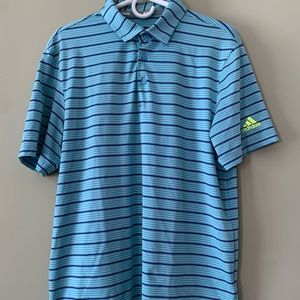 Men’s Adidas Active Blue Striped Polo Short Sleeved Shirt in Size Medium